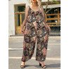 Women Allover Print Backless Tie Shoulder Strap Jumpsuit