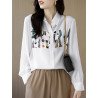 Women Print Long Sleeve Button Front Lapel Shirt