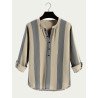 Mens Stripe Half Button Roll Tab Sleeve Casual Henley Shirts