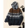 Contrast Tribal Pattern Drawstring Long Sleeve Plush Hoodie