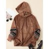Women Patchwork Kangaroo Pocket Drawstring Long Sleeve Hoodie