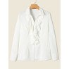 Solid Ruffle Button Lapel Long Sleeve Blouse