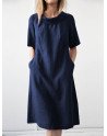 Solid Short Sleeve Pocket Lapel Dress For Women