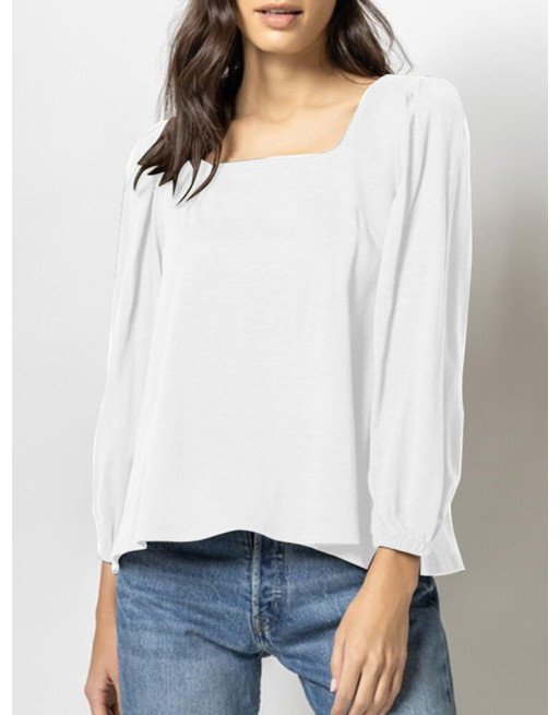 Solid Square Collar Casual Blouse For Women
