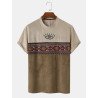 Mens Tribal Geometric Pattern Patchwork Textured Short Sleeve T-Shirts