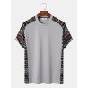 Mens Ethnic Geometric Pattern Patchwork Crew Neck Raglan Sleeve T-Shirts