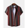 Mens Striped Chest Pocket Button Up Cotton Short Sleeve Shirts