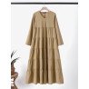 Solid V-neck Tiered Long Sleeve Casual Maxi Dress