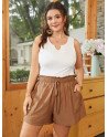 Plus Size Drawstring Lettuce-Edge Pocket Shorts