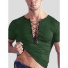 Mens Deep V Bandage Criss Cross T-Shirt