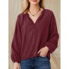 Solid V-neck Long Sleeve Blouse For Women
