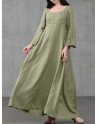 Solid Color A-Line Long Sleeve Maxi Cotton Loose Dress