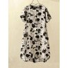 Women Monochrome Rose Print Quarter Button Short Sleeve Dress