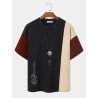 Mens Rose Print Color Block Patchwork Cotton Short Sleeve T-Shirts