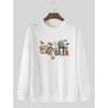 Mens Cartoon Mahjong Print Crew Neck Pullover Sweatshirts