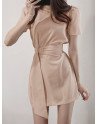Solid Keyhole Back Short Sleeve Dress With Belt