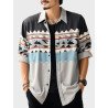 Mens Geometric Print Lapel Casual Long Sleeve Shirts