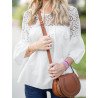 Lace Stitch Bell Sleeve Crew Neck Hollow Blouse
