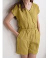 Solid Wrap V-neck Pocket Short Sleeve Casual Romper