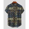 Mens Ethnic Totem Print Cotton Short Sleeve Henley Shirt