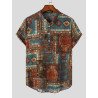 Mens Ethnic Geometric Pattern Half Button 100%Cotton Henley Shirt