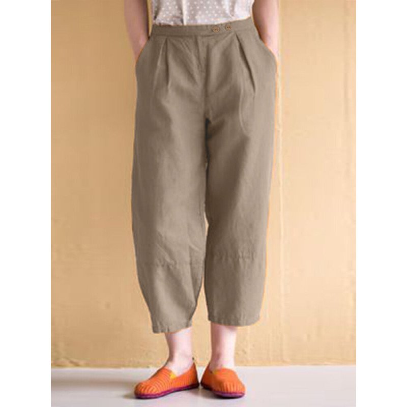 Solid Casual Pocket Pants For Women