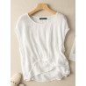 Crew Neck Solid Casual Short Sleeve Blouse For Women