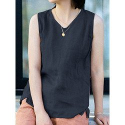 Solid V-neck Slit Hem Sleeveless Casual Tank Top