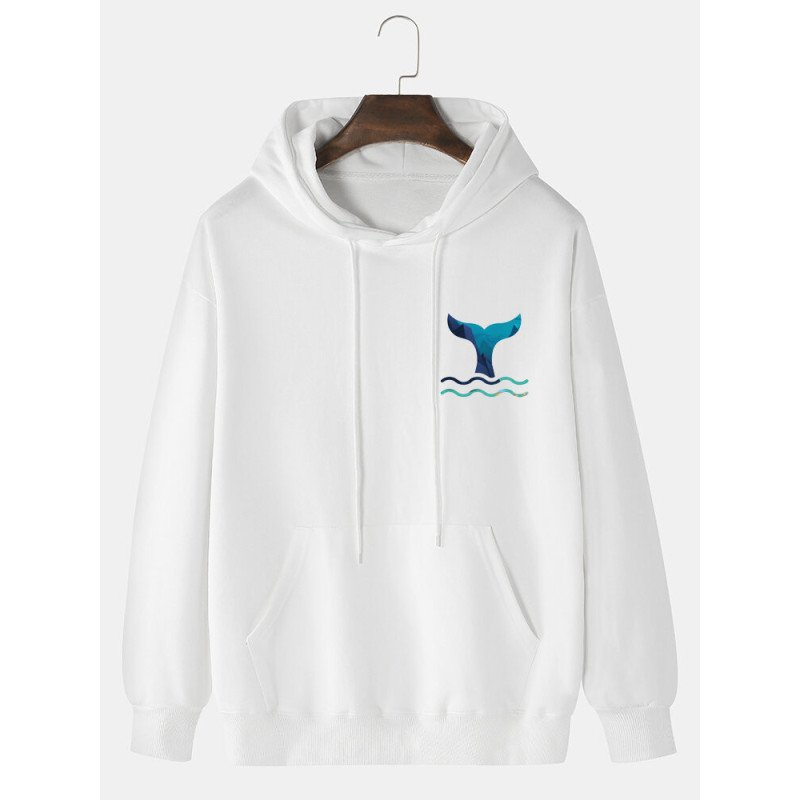 Mens Fishtail Wave Print Kangaroo Pocket Drawstring Hoodies