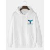 Mens Fishtail Wave Print Kangaroo Pocket Drawstring Hoodies