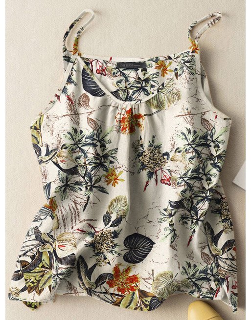 Women Tropical Plant Print Vacation Spaghetti Strap Cami