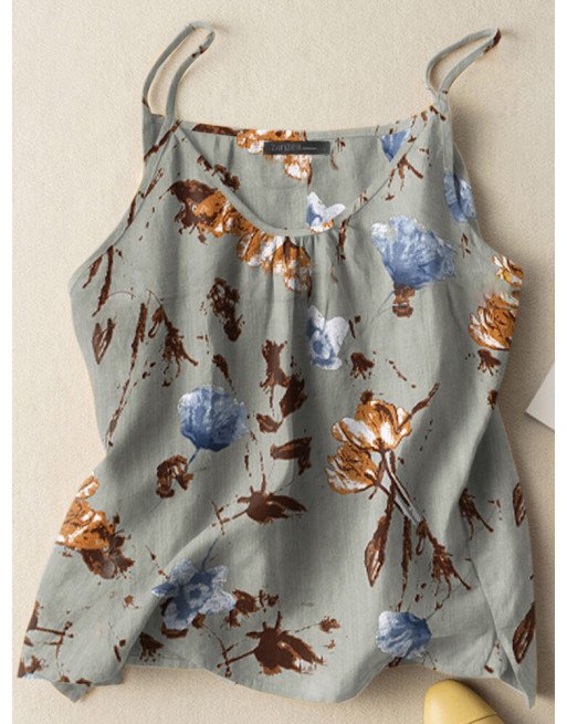 Women Watercolor Floral Print Vacation Spaghetti Strap Cami