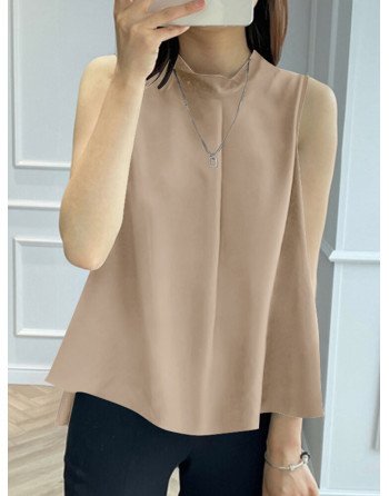 Side Split High Low Back Button Elegant Sleeveless Blouse