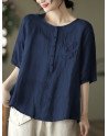 Solid Button Pocket Casual Short Sleeve Blouse