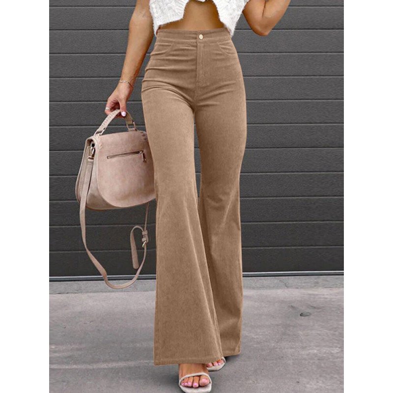 Corduroy Solid Pocket High Waist Bootcut Pants