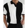 Mens Color Block Patchwork Casual Short Sleeve Golf Shirt