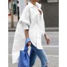 Solid High-low Button Long Sleeve Lapel Loose Shirt