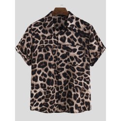 Mens Leopard Print Casual Short Sleeve Shirts