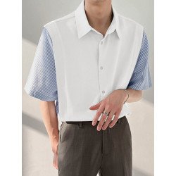 Mens Striped Patchwork Fake Two-Piece Shirt