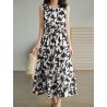 Plant Print Ruch Ruffle Hem Sleeveless Casual Print Dress