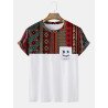 Mens Colorful Geometric Funny Face Print Ethnic Short Sleeve T-Shirts