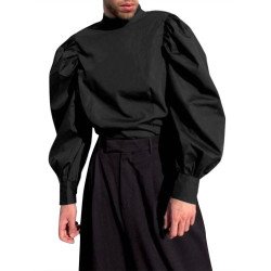 Mens High Neck Puff Sleeve Long Sleeve T-shirt