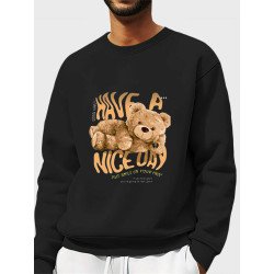 Mens Cartoon Panda Slogan Print Crew Neck Pullover Sweatshirts