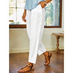 Women Solid Textured Cotton Casual Elastic Waist Pants