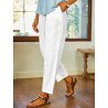 Women Solid Textured Cotton Casual Elastic Waist Pants