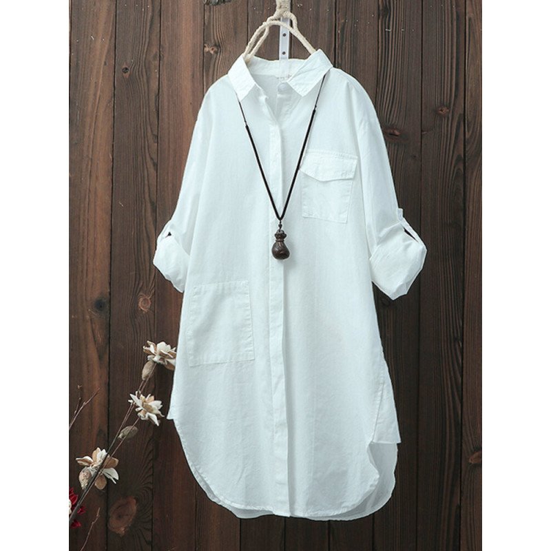 Women Solid Color Loose Casual Long Sleeve Shirts