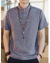 Men Soild Chinese Button V-neck Short Sleeve Henley Shirt