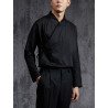 Mens Solid Color Cotton Linen Long Sleeve Shirt
