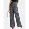 Striped Knotted Wrap Pocket Wide-legged Irregular Pants