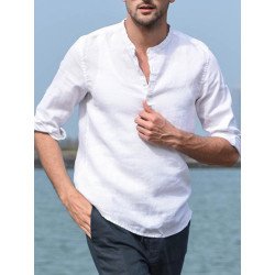 Mens 3/4 Sleeve Stand Collar Button Blouse Pullover Casual Henley Shirts